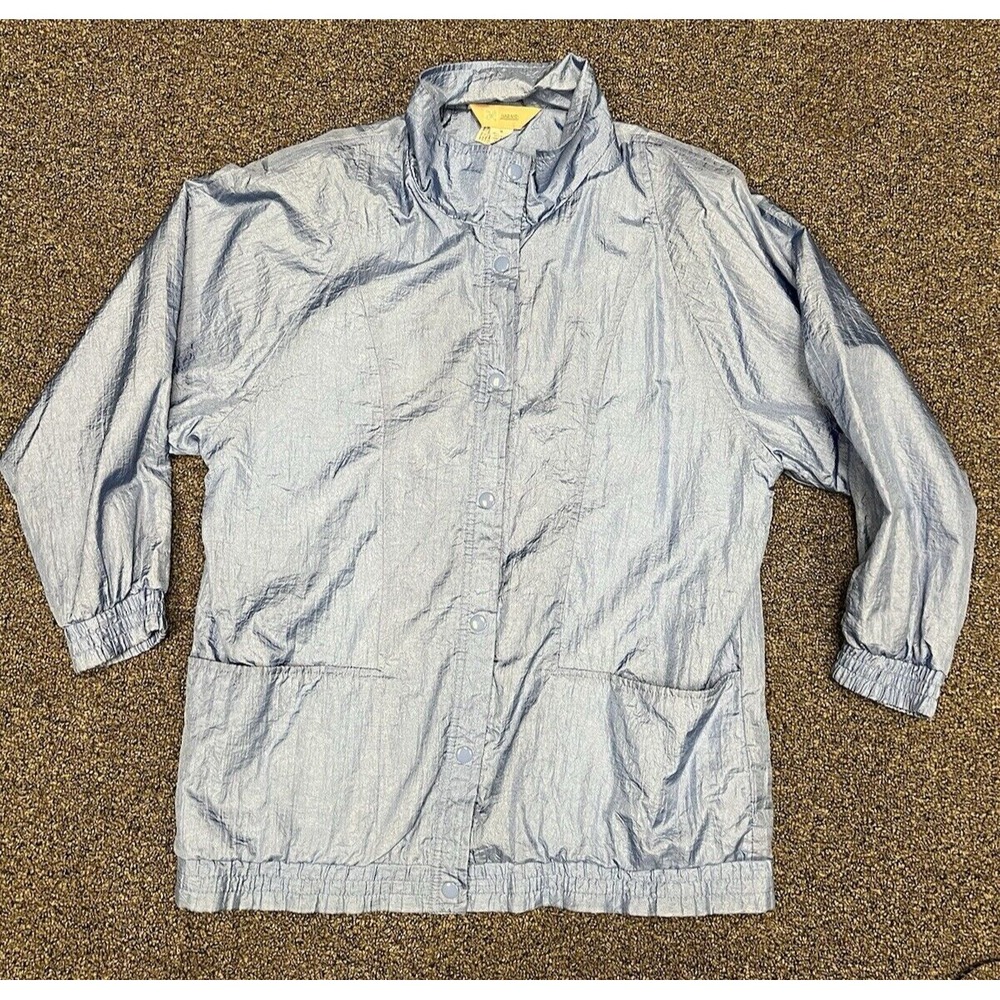 Vintage 80s windbreaker Haband Light Blue Lined Nylon grandma Jacket pockets